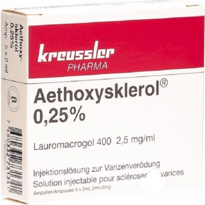 Фото препарата Этоксисклерол AETHOXYSKLEROL 0.25%- 5x2ml